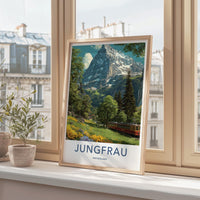 Jungfrau Poster - Switzerland Travel Art - Mountain Train Alpine Home Decor
