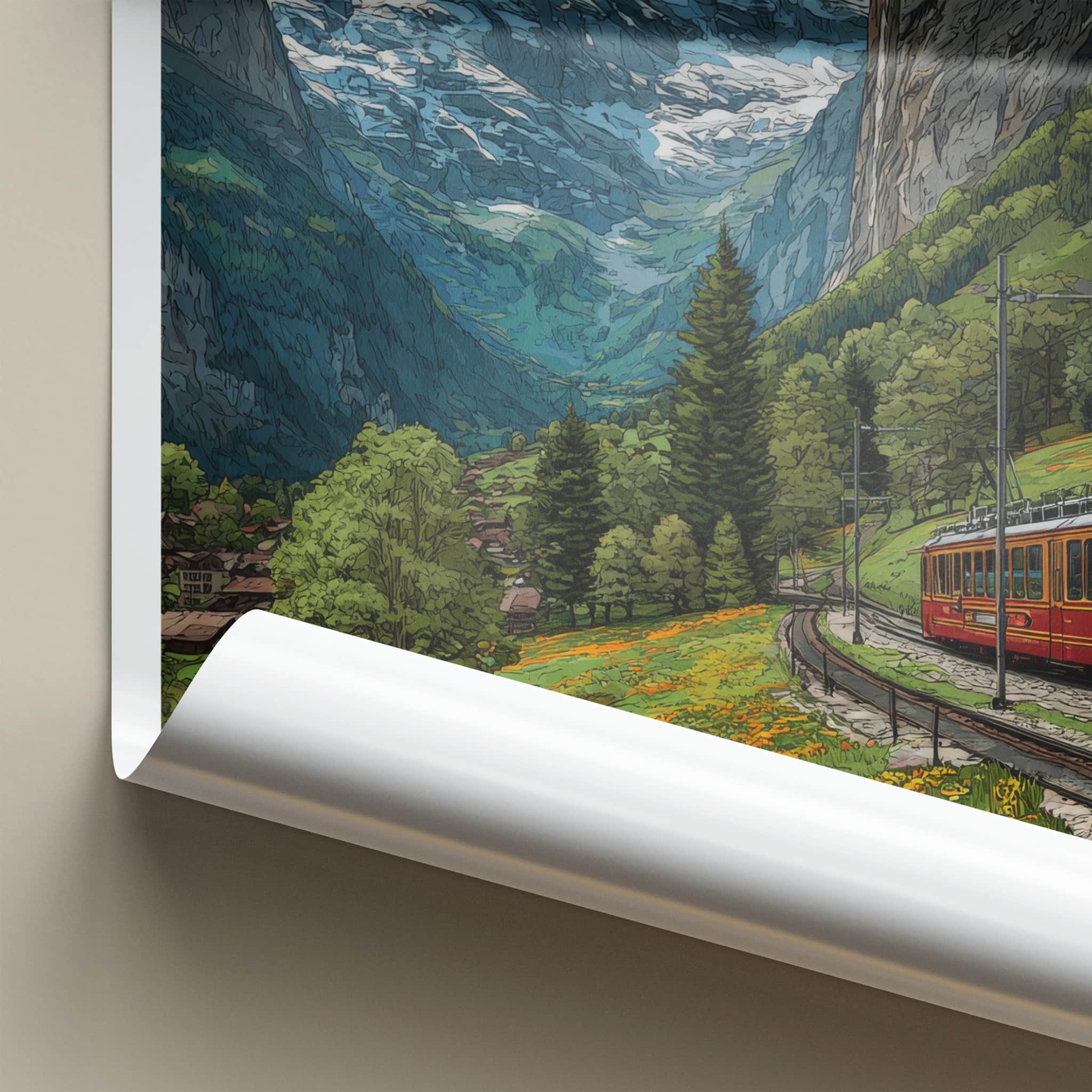 Jungfrau Poster - Switzerland Travel Art - Mountain Train Valley Wall Art