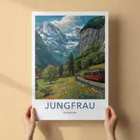 Jungfrau Poster - Switzerland Travel Art - Mountain Train Valley Wall Art