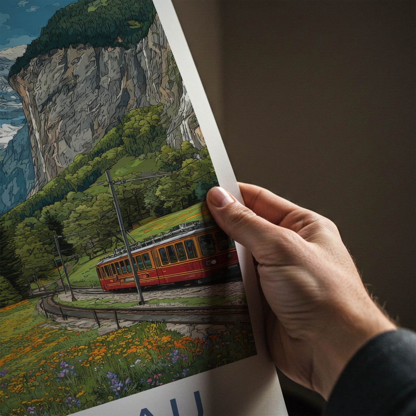Jungfrau Poster - Switzerland Travel Art - Mountain Train Valley Wall Art