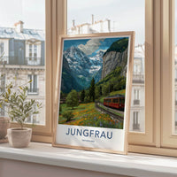Jungfrau Poster - Switzerland Travel Art - Mountain Train Valley Wall Art
