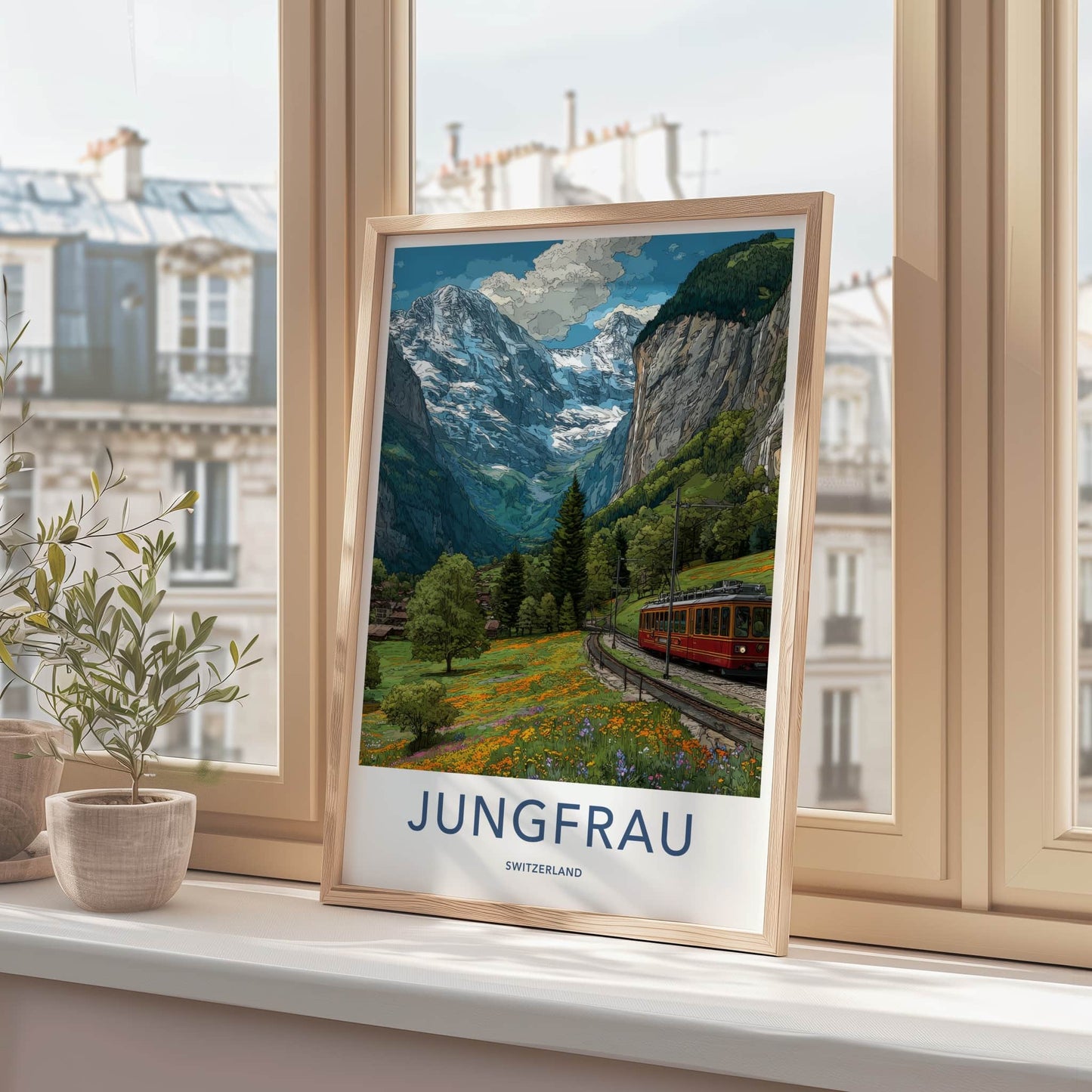 Jungfrau Poster - Switzerland Travel Art - Mountain Train Valley Wall Art