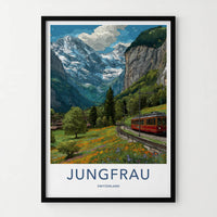 Jungfrau Poster - Switzerland Travel Art - Mountain Train Valley Wall Art