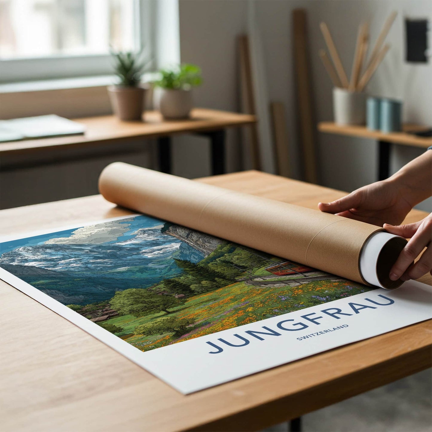 Jungfrau Poster - Switzerland Travel Art - Mountain Train Valley Wall Art