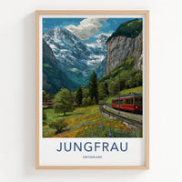 Jungfrau Poster - Switzerland Travel Art - Mountain Train Valley Wall Art
