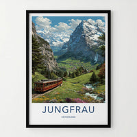 Jungfrau Poster - Switzerland Travel Art - Red Train Valley Wall Decor