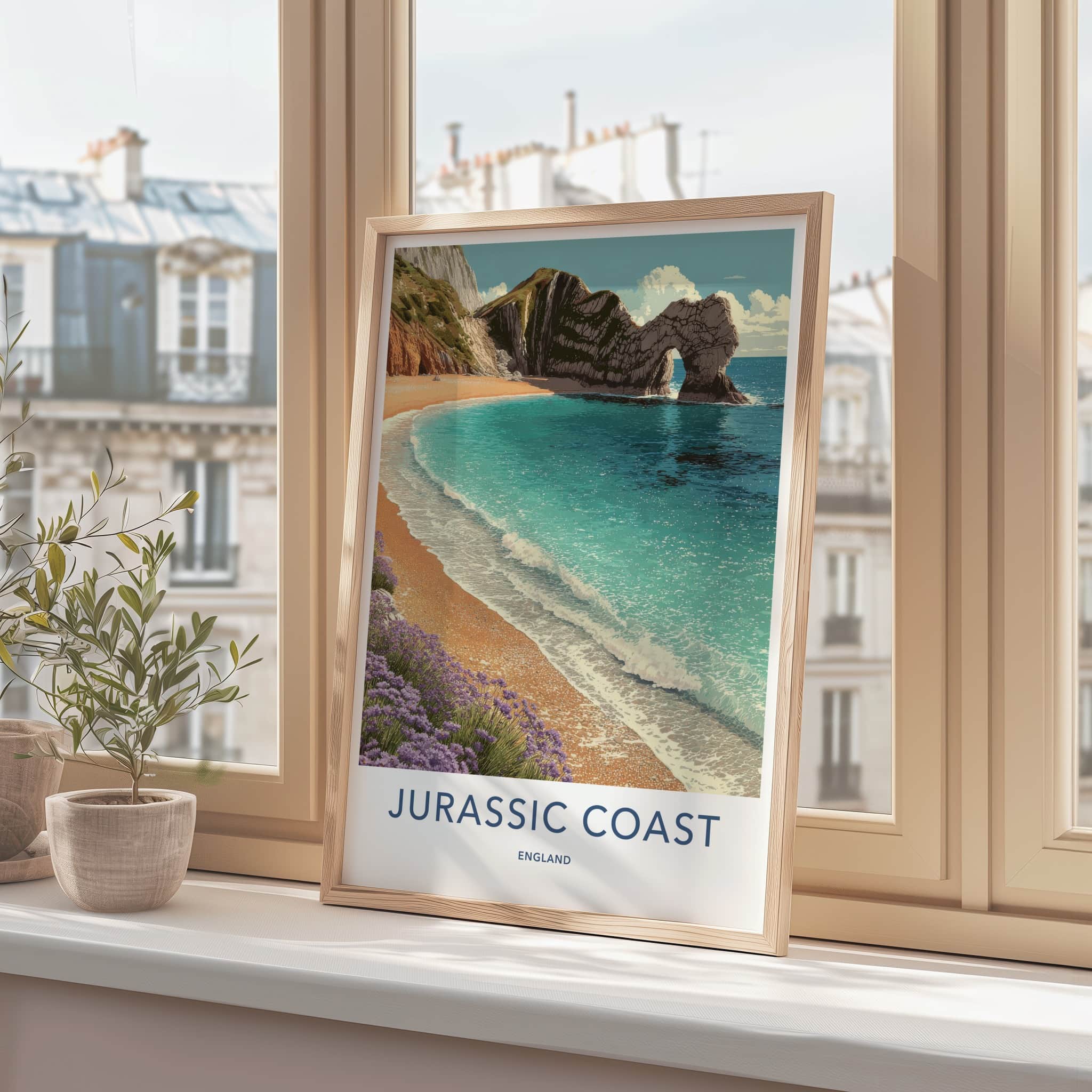Jurassic Coast Poster - England Travel Art - Natural Arch Seascape Home Decor