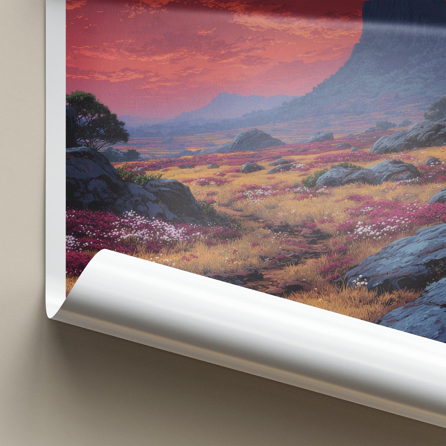 Kaas Pathar Poster - India Art Print - Maharashtra Flowery Plateau Sunset Wall Decor