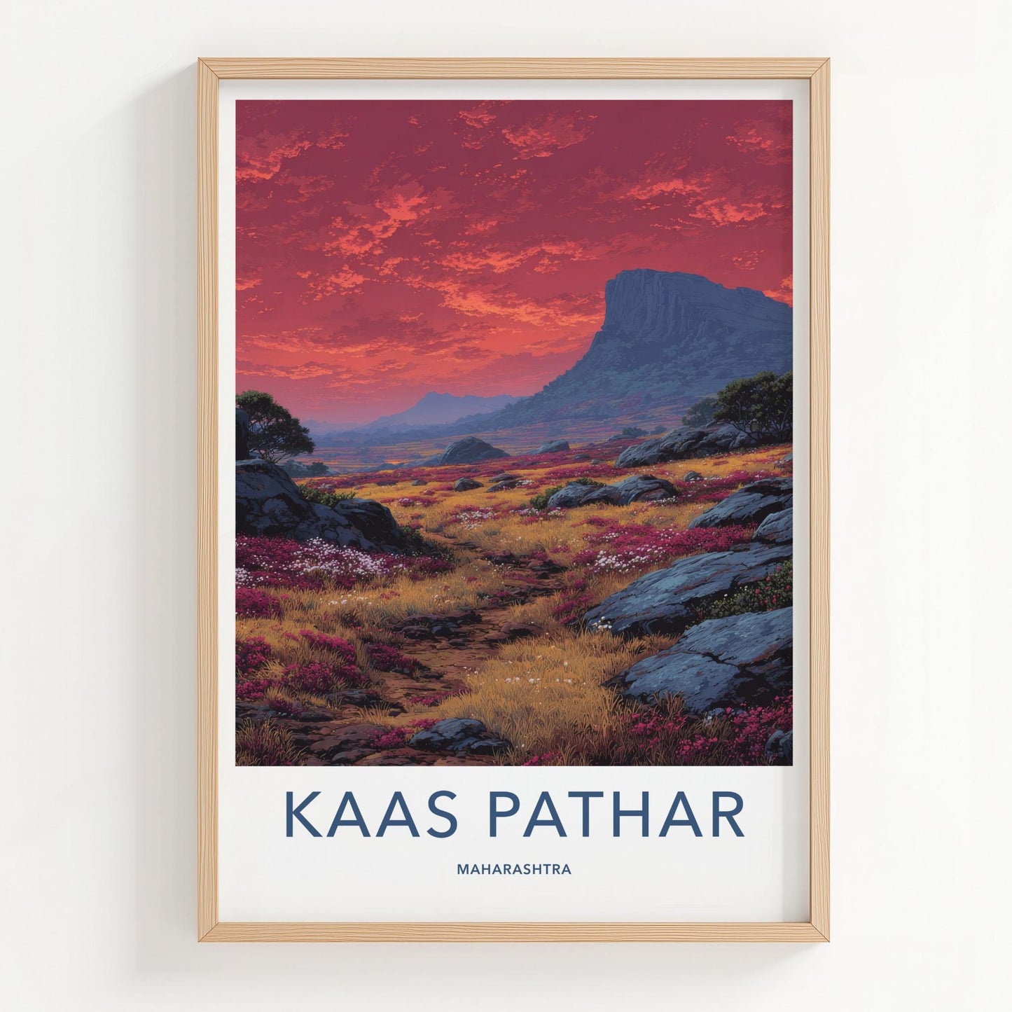 Kaas Pathar Poster - India Art Print - Maharashtra Flowery Plateau Sunset Wall Decor