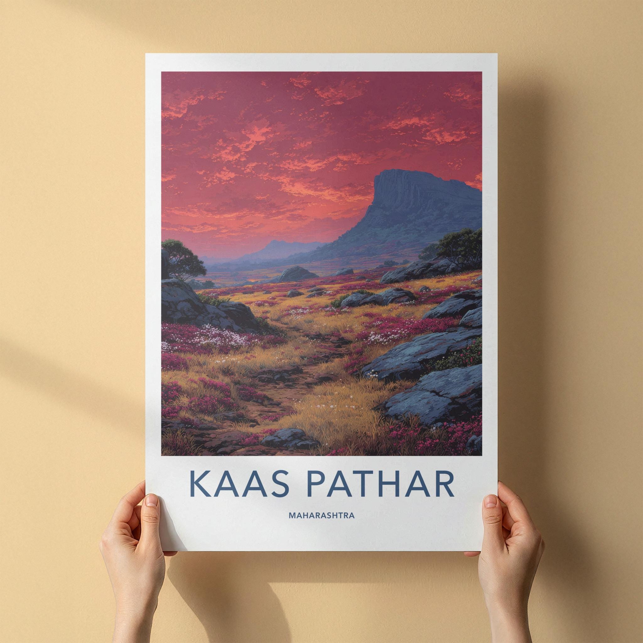 Kaas Pathar Poster - India Art Print - Maharashtra Flowery Plateau Sunset Wall Decor