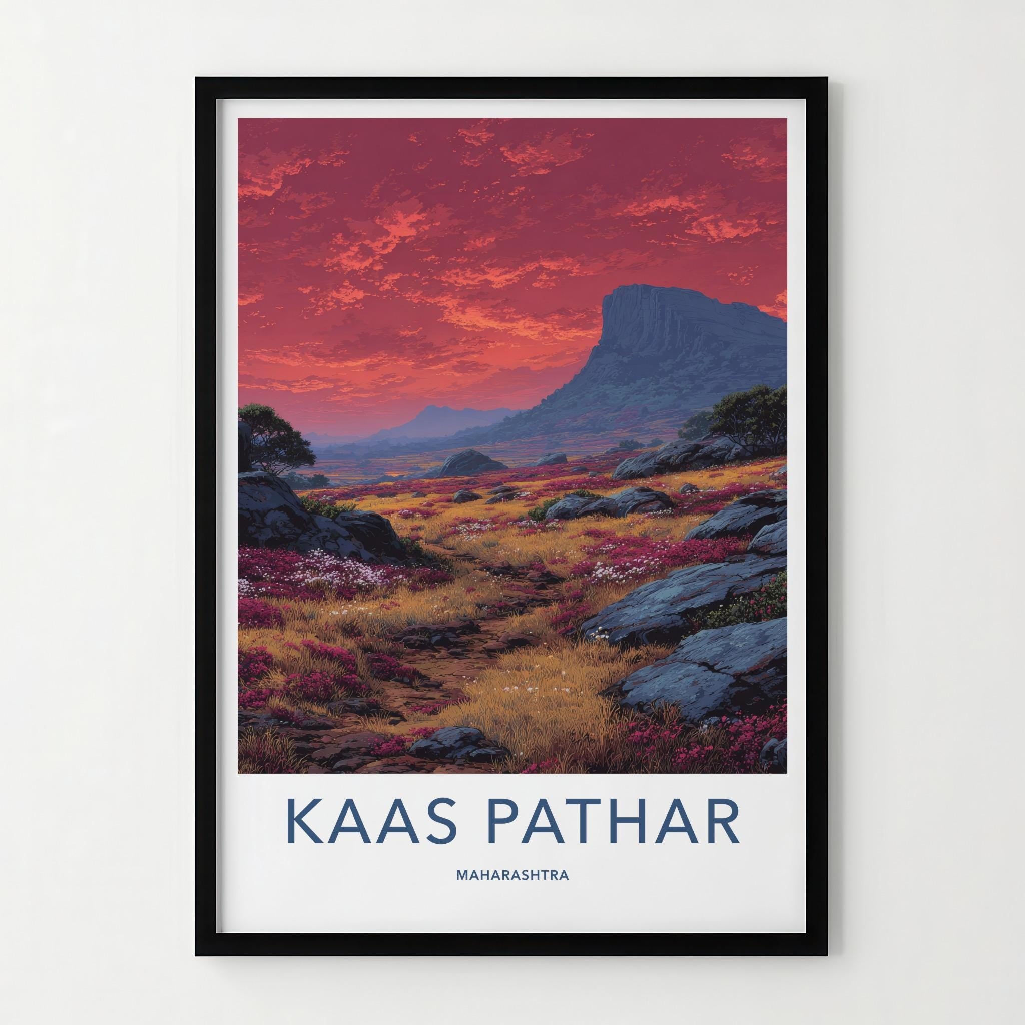 Kaas Pathar Poster - India Art Print - Maharashtra Flowery Plateau Sunset Wall Decor
