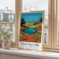 Kaas Pathar Poster - India Travel Art - Maharashtra Blue Lake Flowers Home Decor