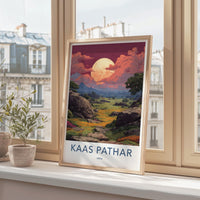 Kaas Pathar Poster - India Travel Art - Maharashtra dramatic moonscape Home Decor