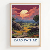 Kaas Pathar Poster - India Travel Art - Maharashtra dramatic moonscape Home Decor