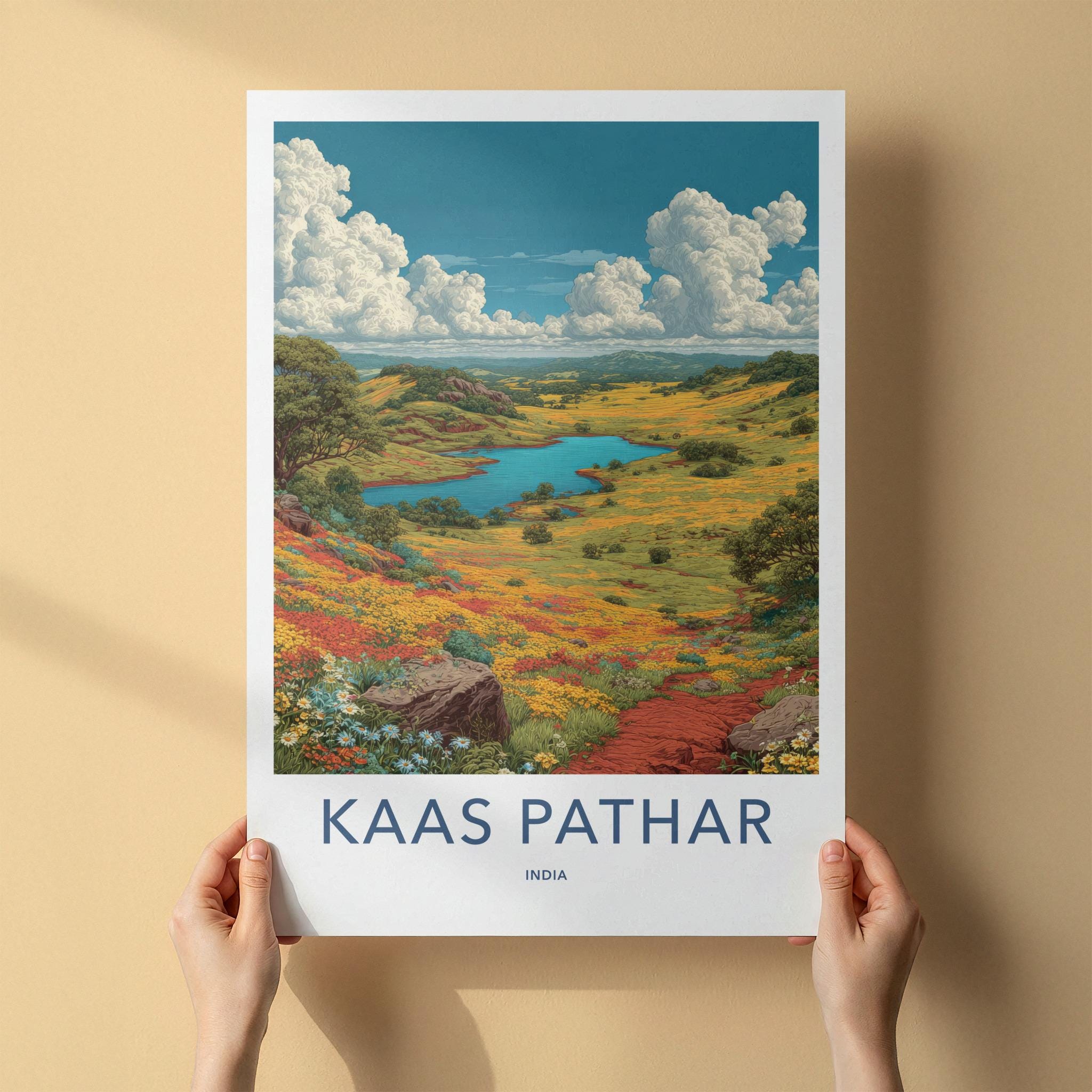 Kaas Pathar Poster - India Travel Art - Maharashtra Floral Valley Wall Decor