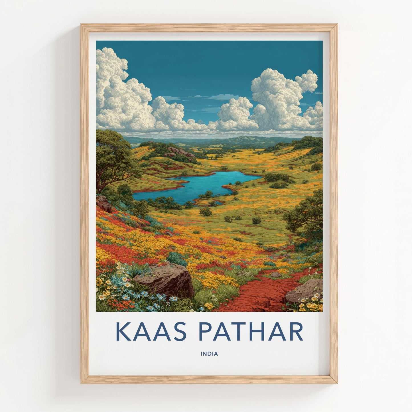 Kaas Pathar Poster - India Travel Art - Maharashtra Floral Valley Wall Decor