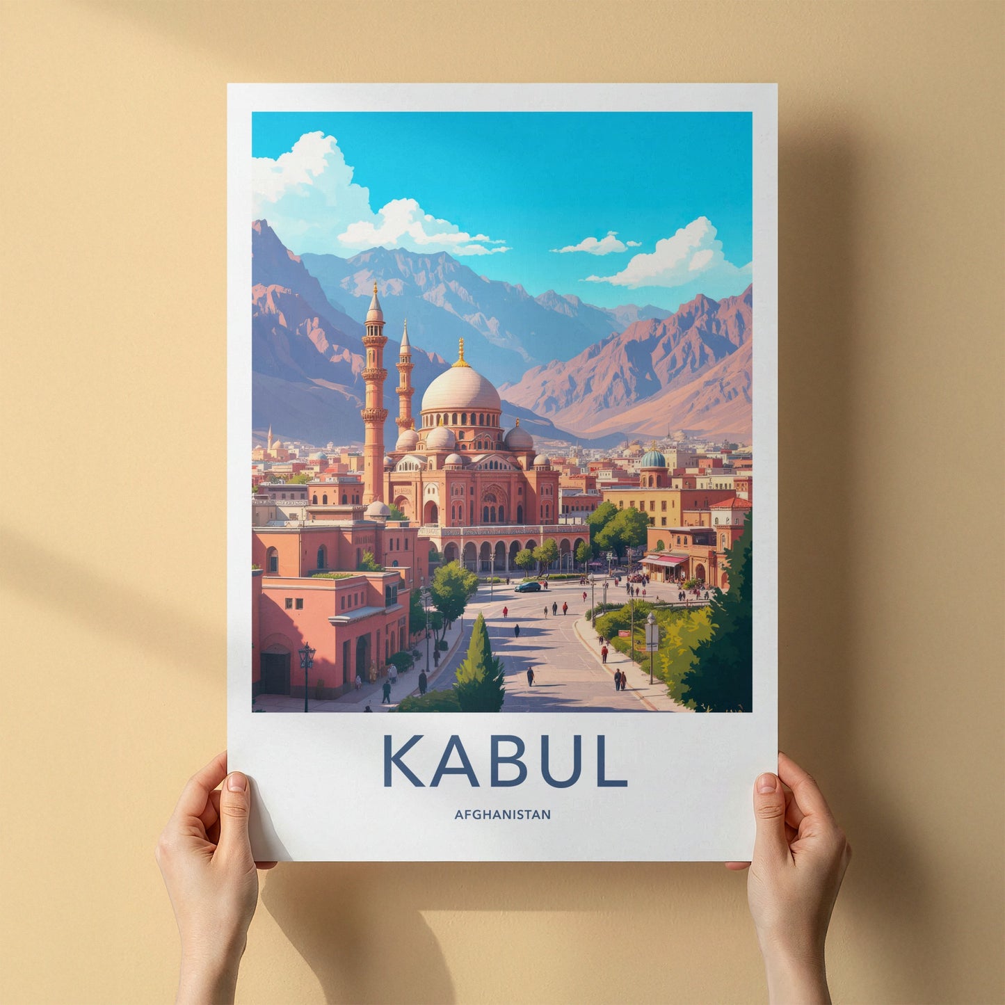 Kabul Poster - Afghanistan Travel Art - Grand Mosque City Home Decor