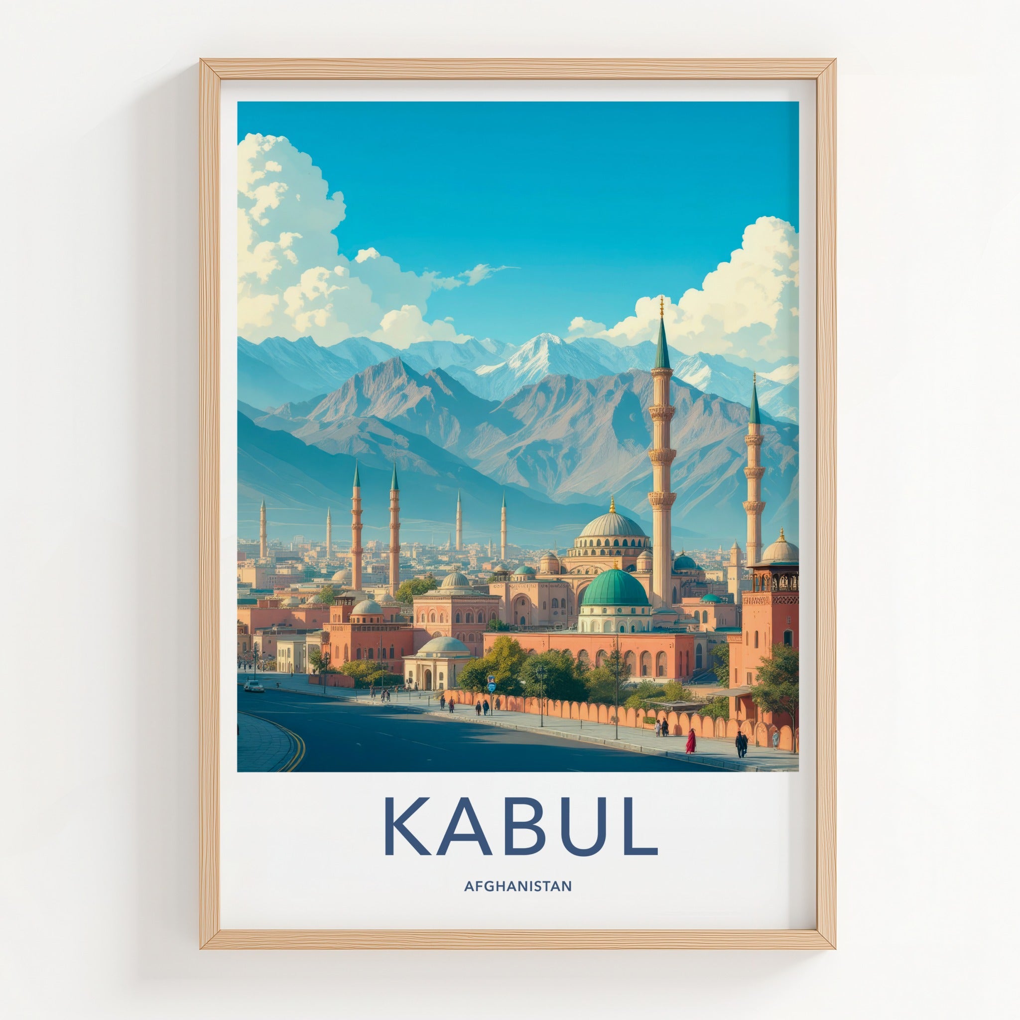 Kabul Poster - Afghanistan Travel Art - Mosques Snowy Mountains Home Decor