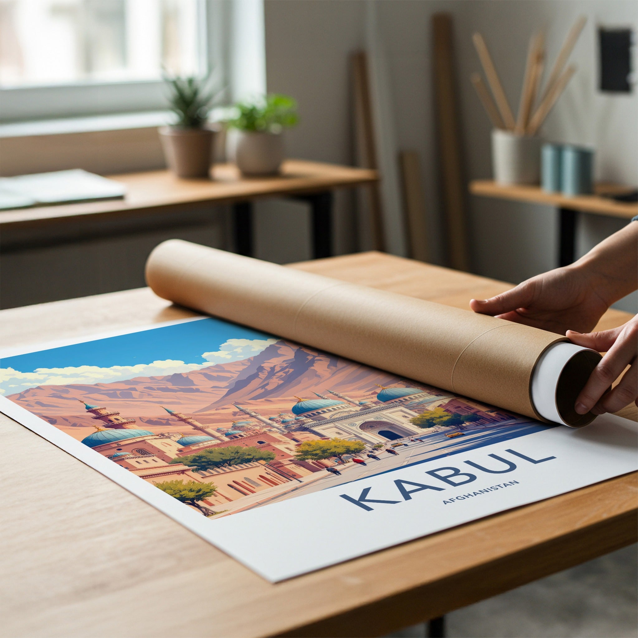 Kabul Poster - Afghanistan Travel Art - Mountain City Domes Home Decor