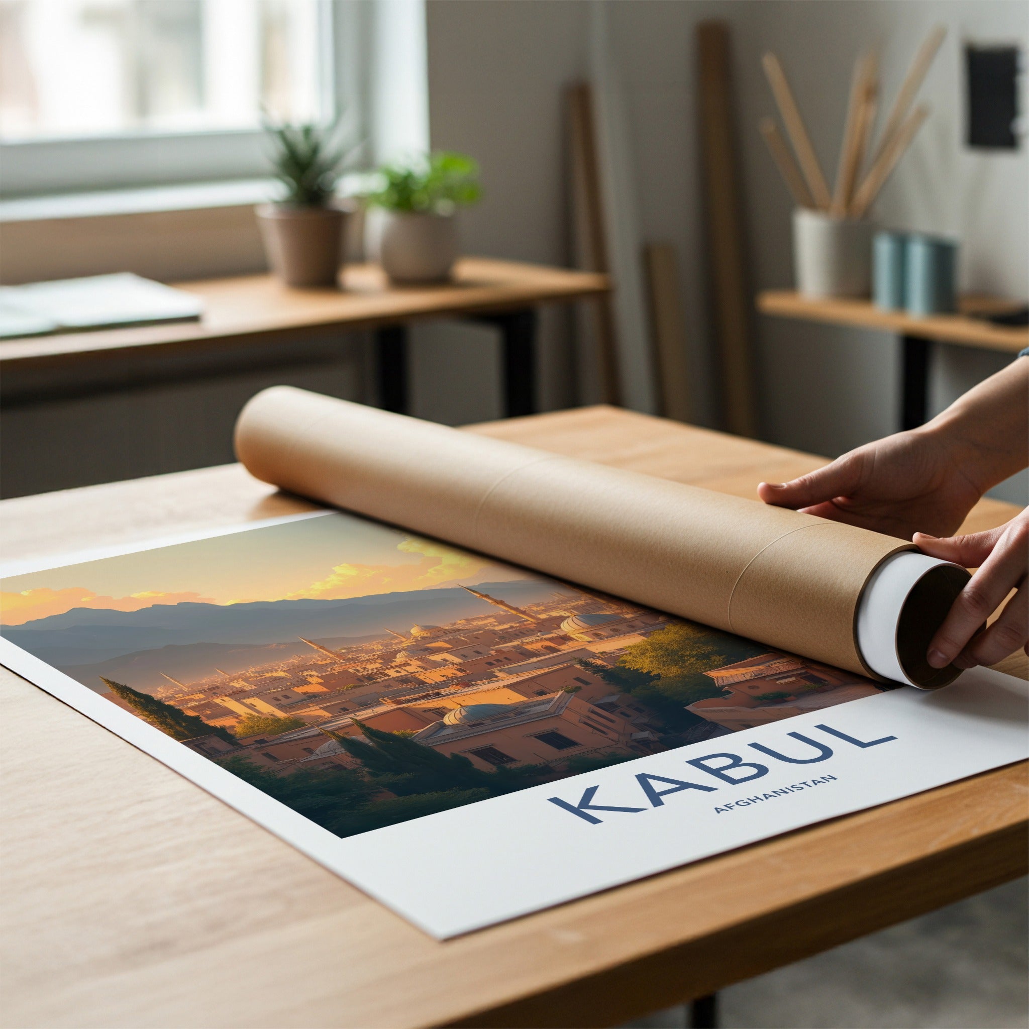 Kabul Poster - Afghanistan Travel Art - Sunset City Minarets Wall Decor
