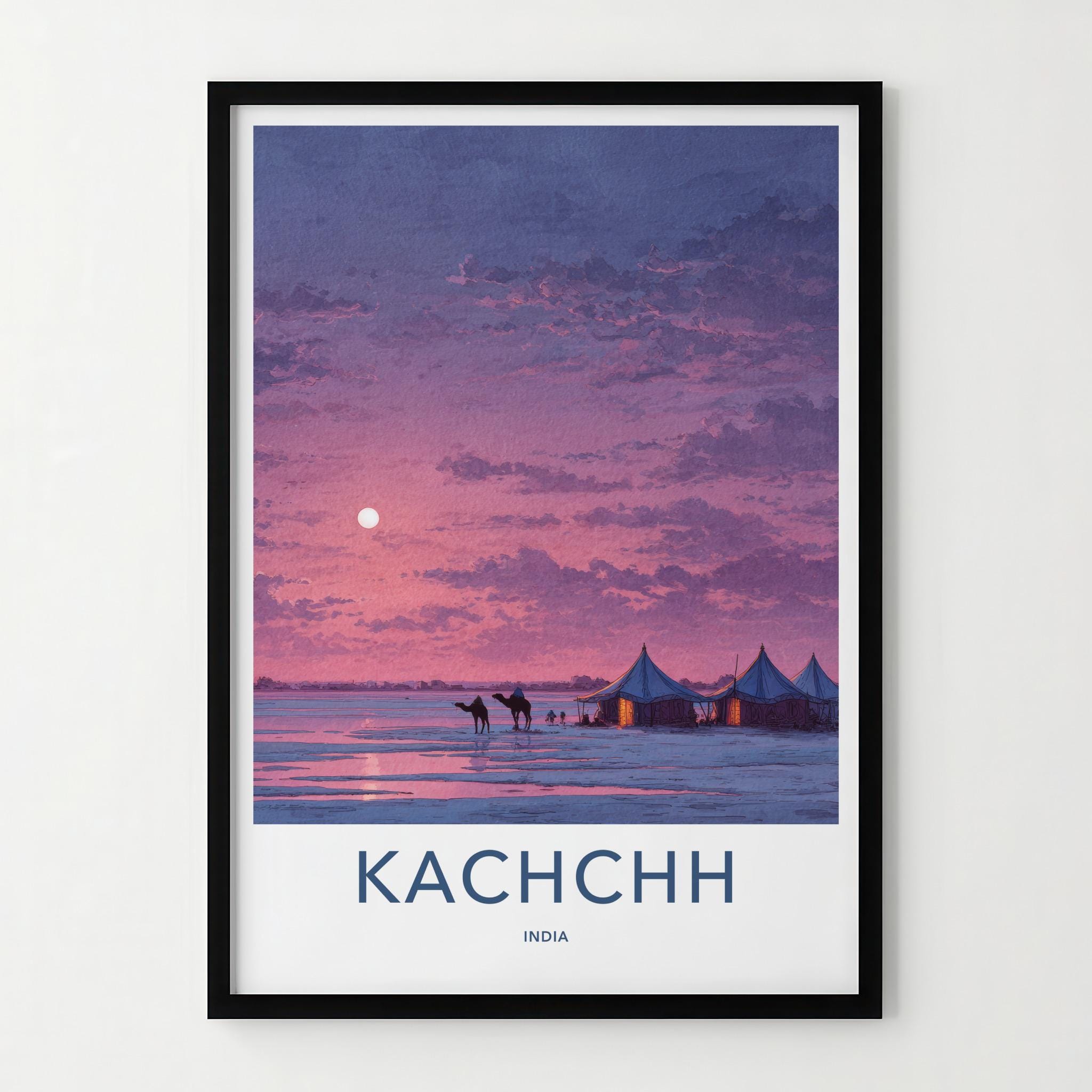 Kachchh Poster - India Travel Art - Gujarat Desert Tents Home Decor
