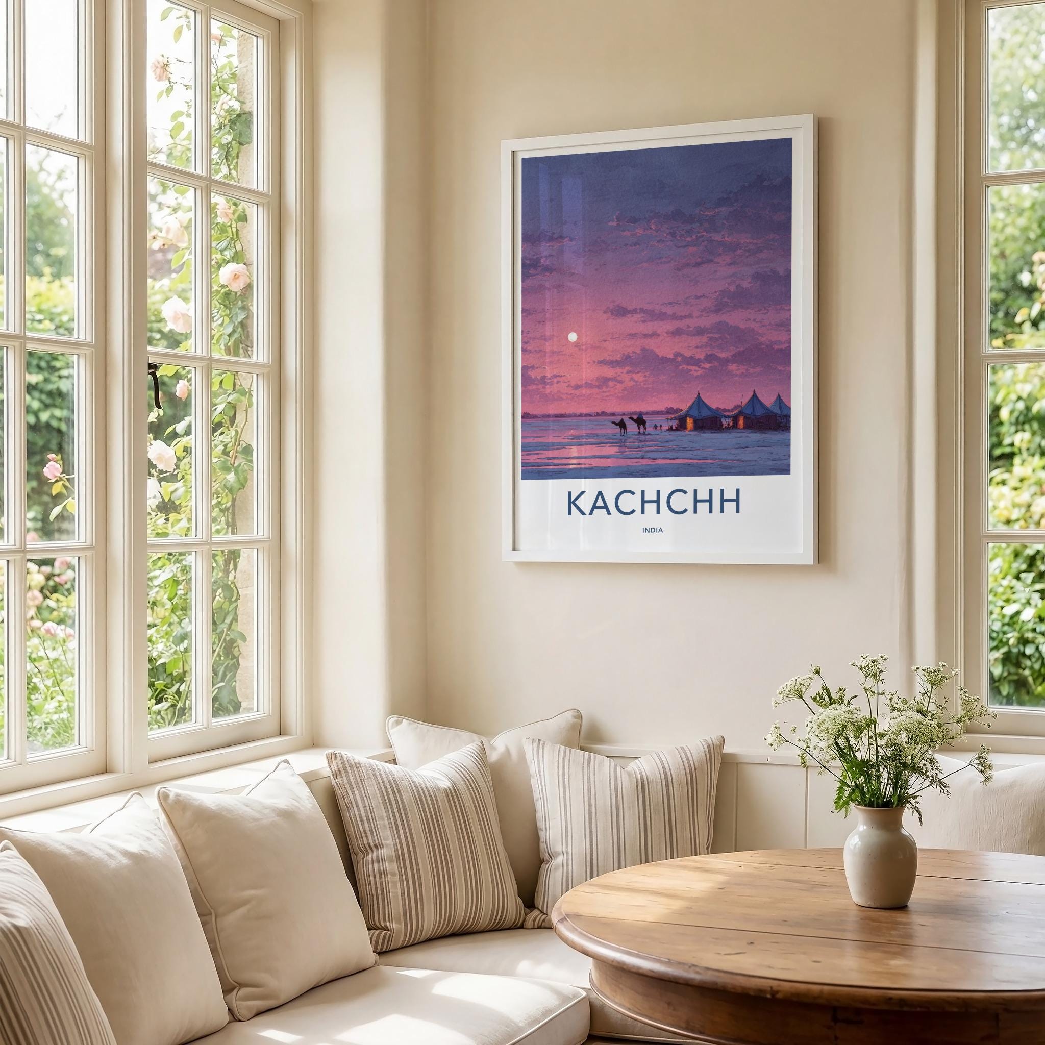 Kachchh Poster - India Travel Art - Gujarat Desert Tents Home Decor
