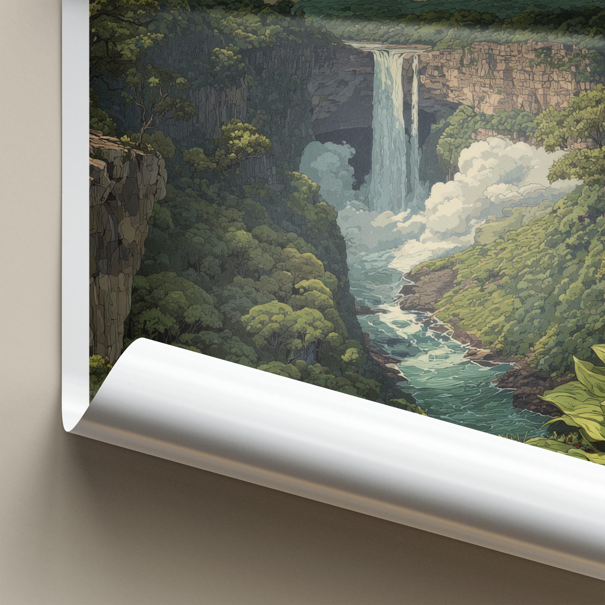 Kaieteur Falls Poster - Guyana Framed Print - Lush Ravine Waterfall Framed Decor