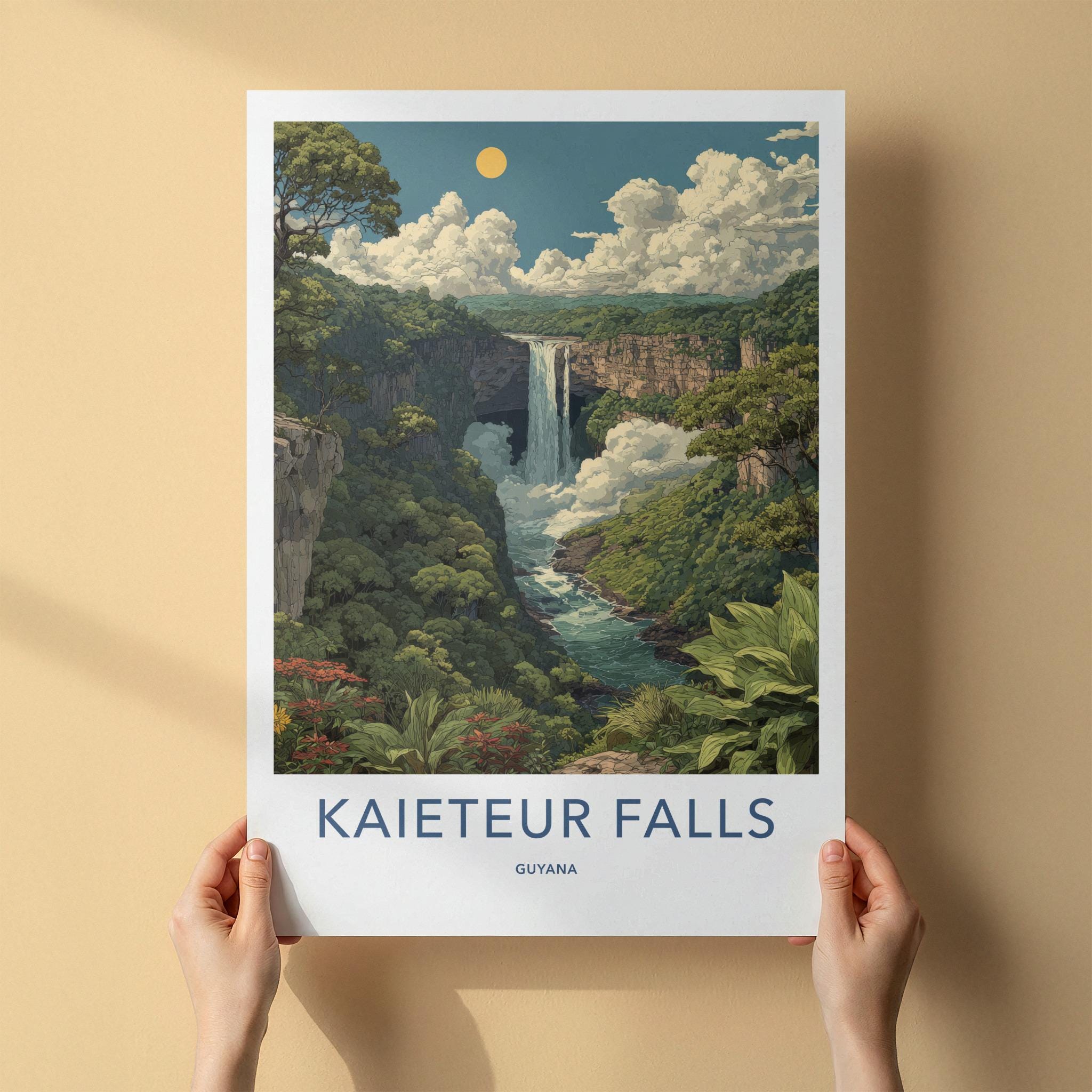 Kaieteur Falls Poster - Guyana Framed Print - Lush Ravine Waterfall Framed Decor