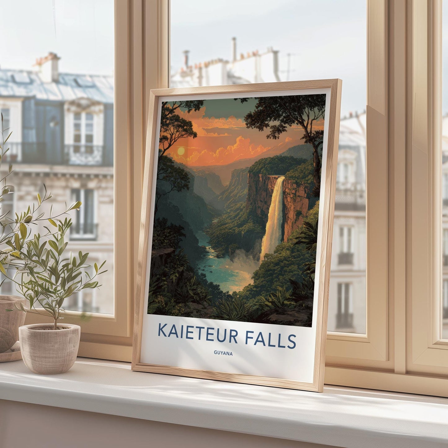 Kaieteur Falls Poster - Guyana Travel Art - Jungle Waterfall Sunset Home Decor