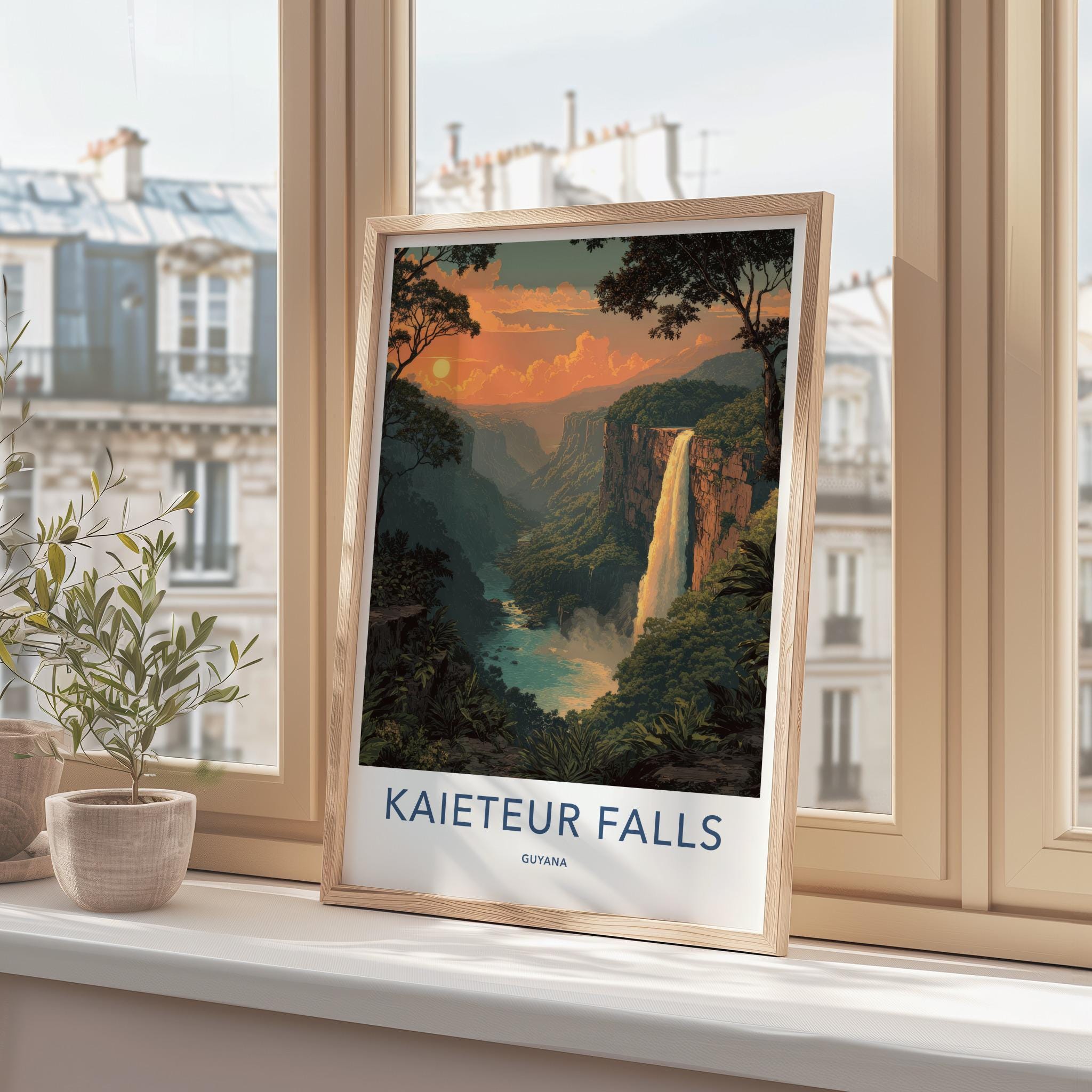 Kaieteur Falls Poster - Guyana Travel Art - Jungle Waterfall Sunset Home Decor
