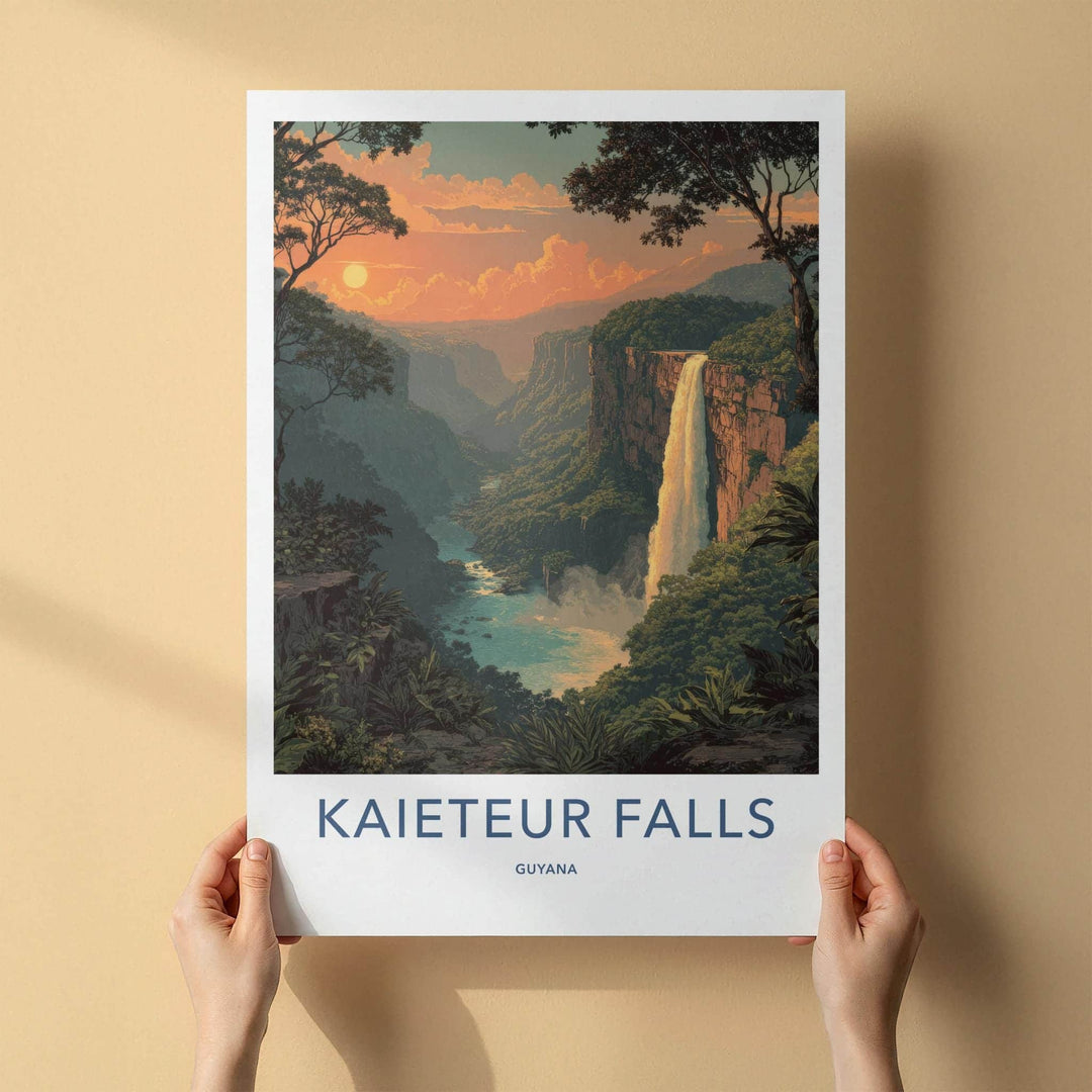 Kaieteur Falls Poster - Guyana Travel Art - Jungle Waterfall Sunset Home Decor