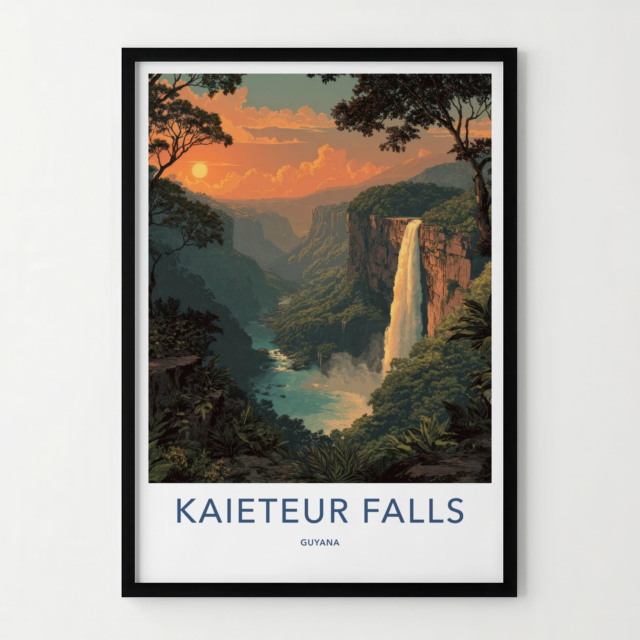 Kaieteur Falls Poster - Guyana Travel Art - Jungle Waterfall Sunset Home Decor