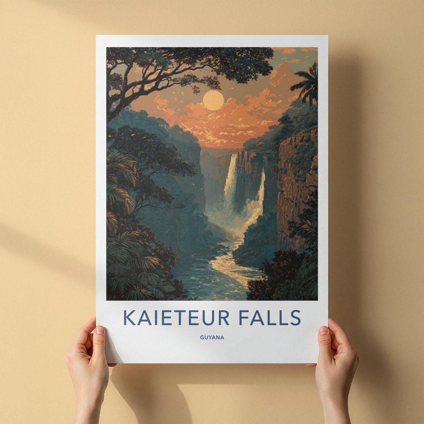 Kaieteur Falls Poster - Guyana Travel Art - Tropical Cliffside Falls Wall Decor
