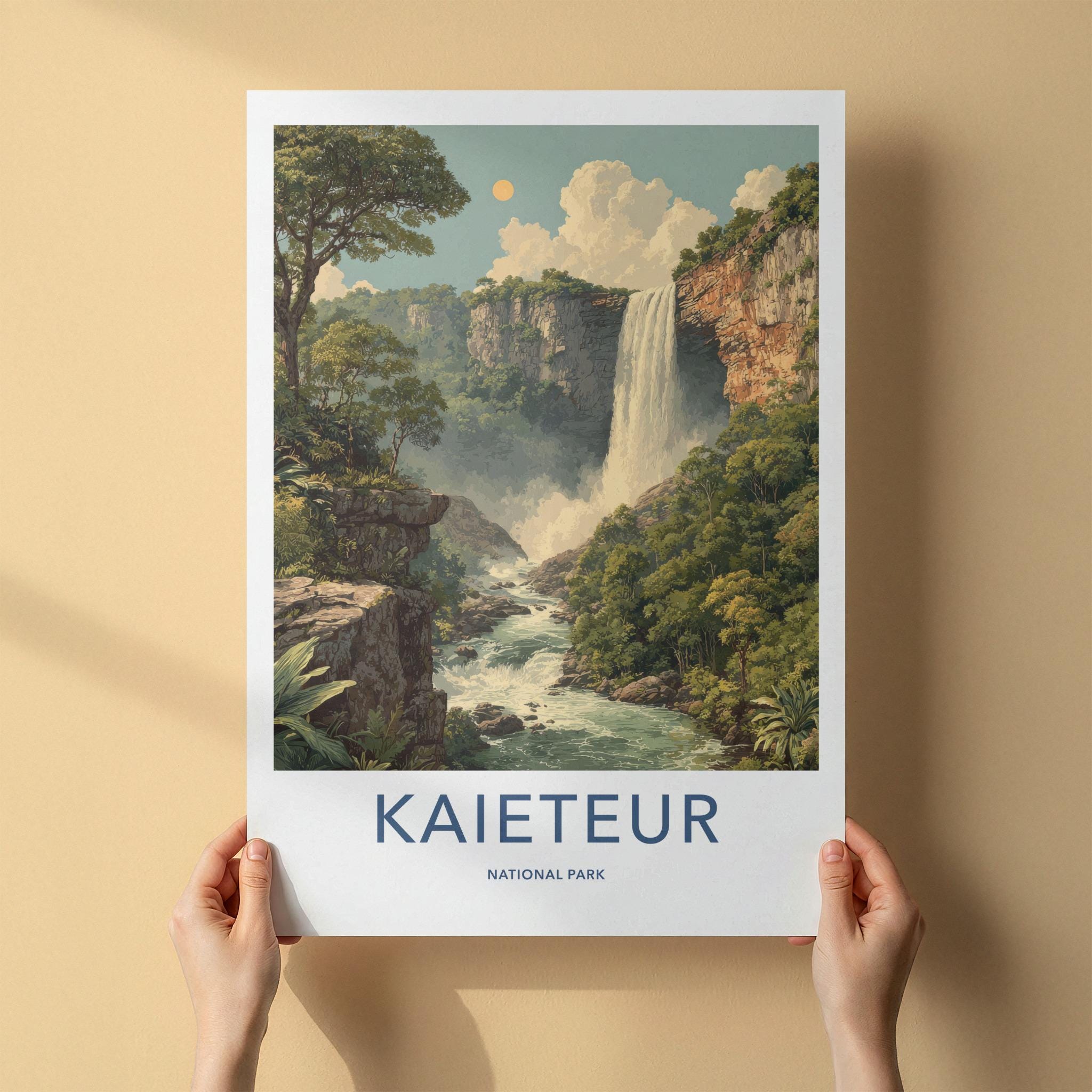 Kaieteur National Park Poster - Guyana Travel Art - Lush Cliffs Waterfall Home Decor