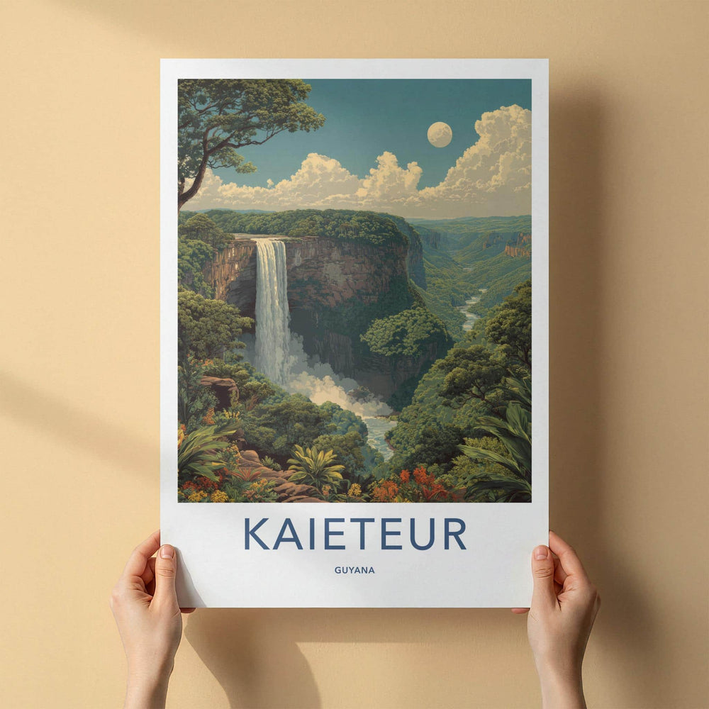 Kaieteur Poster - Guyana Wall Art - Moonlit Jungle Waterfall Home Decor