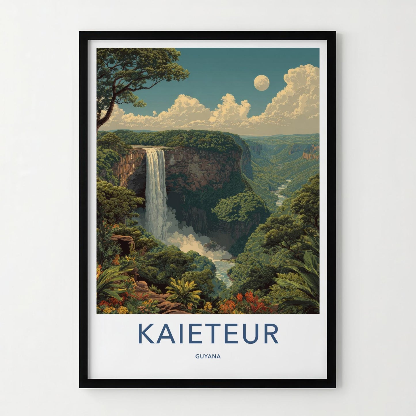 Kaieteur Poster - Guyana Wall Art - Moonlit Jungle Waterfall Home Decor