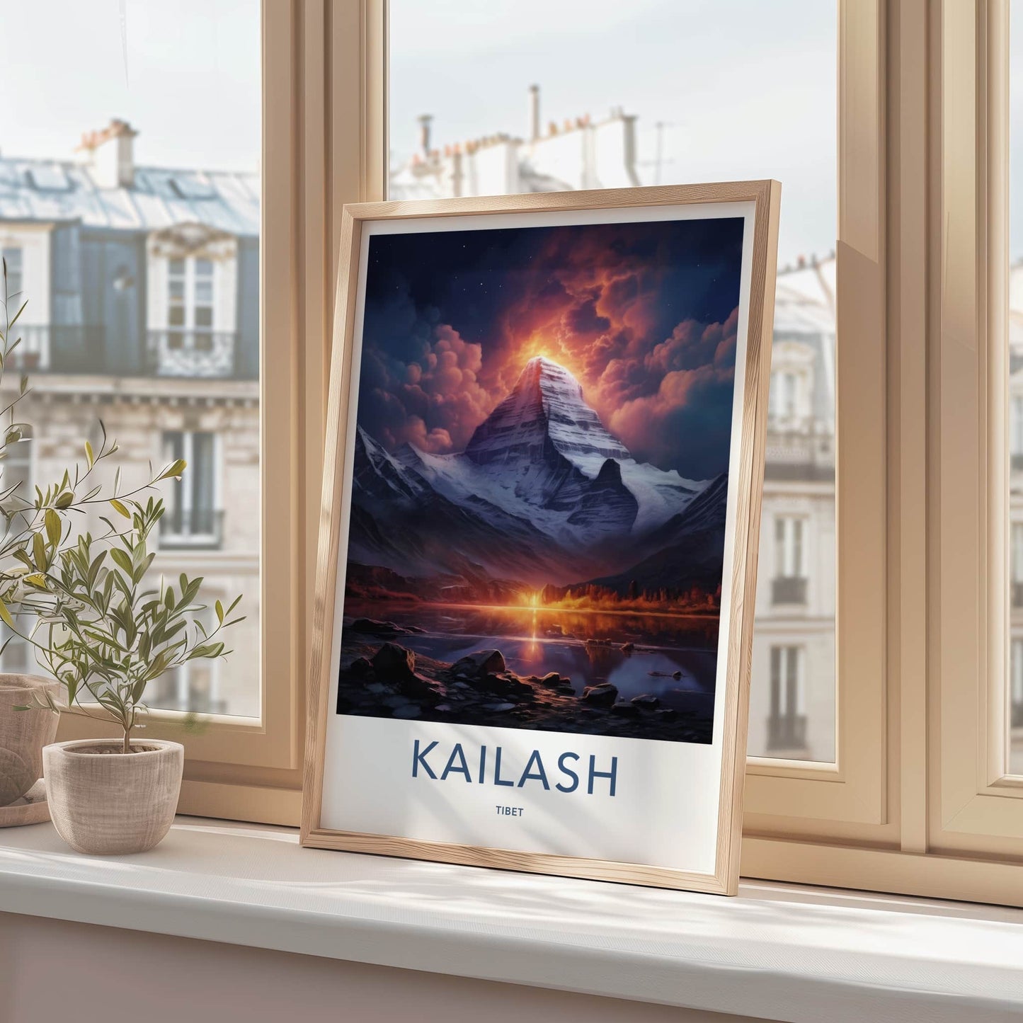 Kailash Poster - Tibet Travel Art - Fiery Mountain Reflection Home Decor