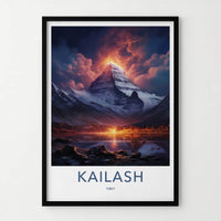 Kailash Poster - Tibet Travel Art - Fiery Mountain Reflection Home Decor