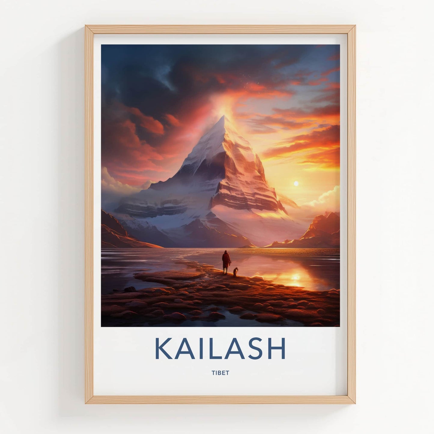 Kailash Poster - Tibet Travel Art - Fiery Mountain Sunset Wall Decor