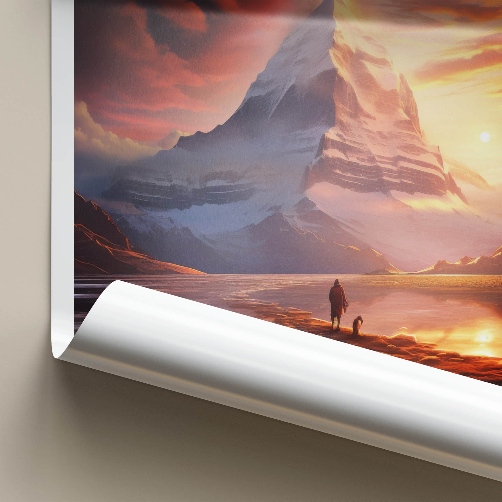Kailash Poster - Tibet Travel Art - Fiery Mountain Sunset Wall Decor