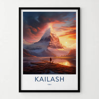 Kailash Poster - Tibet Travel Art - Fiery Mountain Sunset Wall Decor