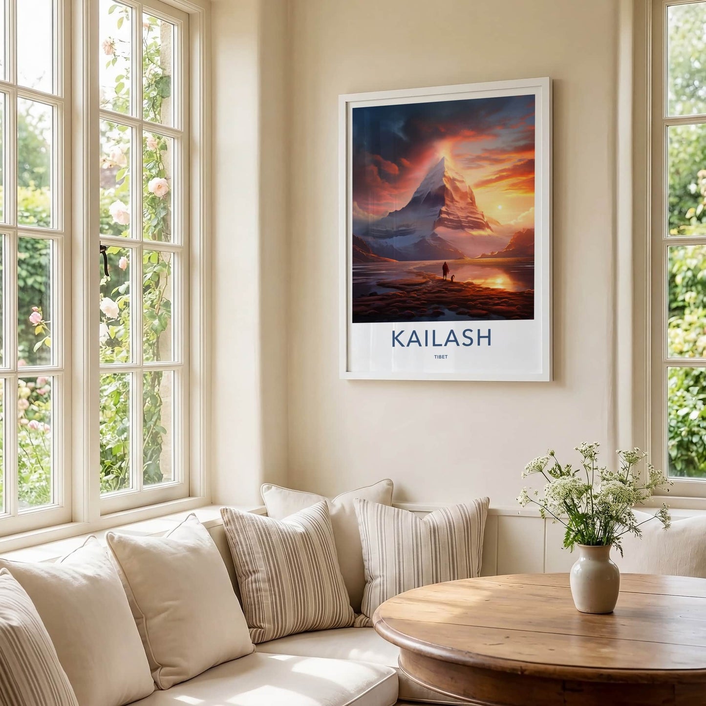Kailash Poster - Tibet Travel Art - Fiery Mountain Sunset Wall Decor