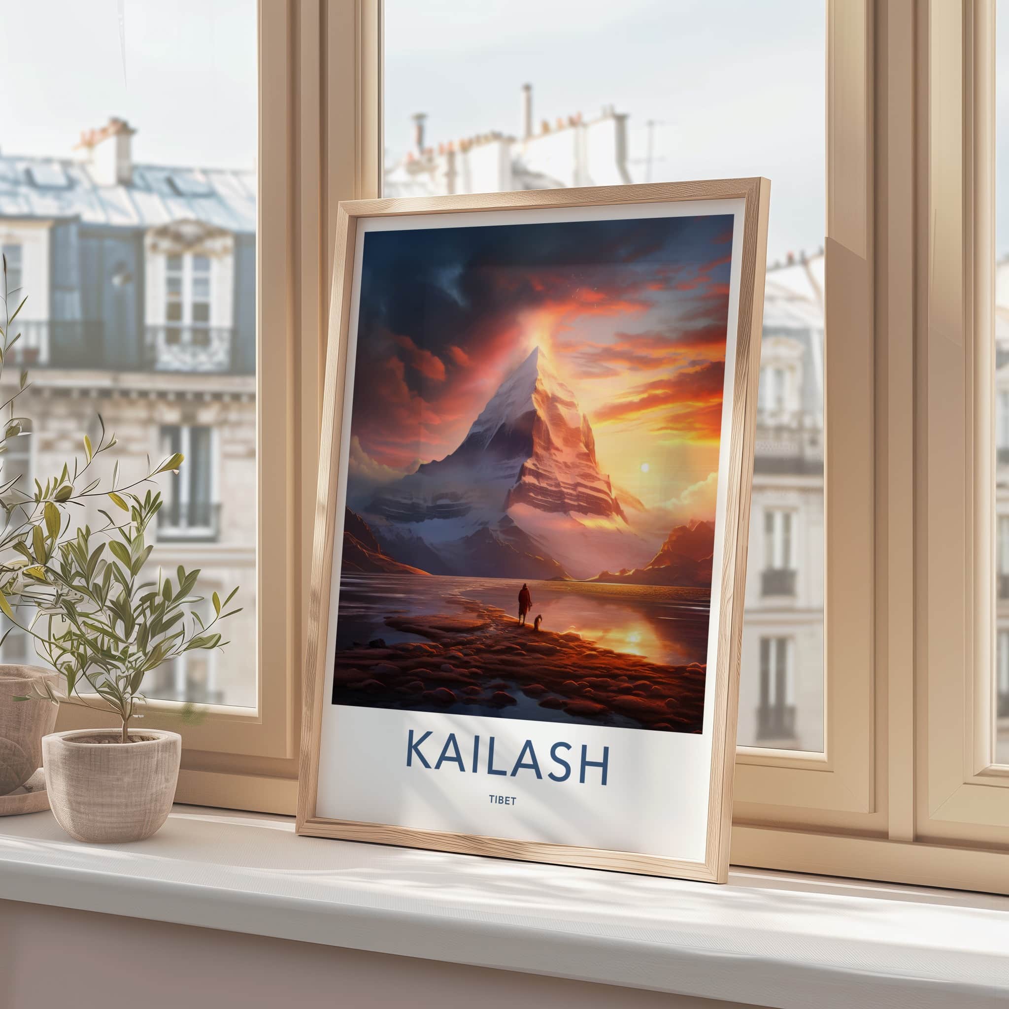 Kailash Poster - Tibet Travel Art - Fiery Mountain Sunset Wall Decor
