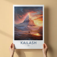 Kailash Poster - Tibet Travel Art - Fiery Mountain Sunset Wall Decor