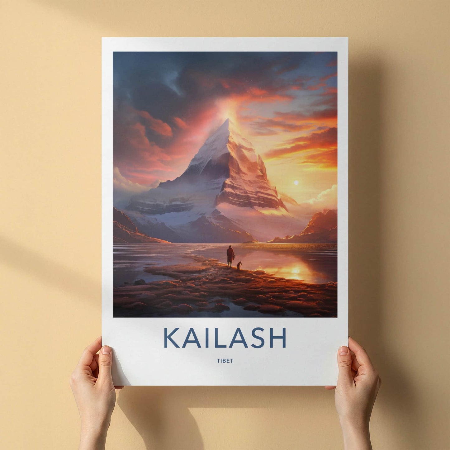 Kailash Poster - Tibet Travel Art - Fiery Mountain Sunset Wall Decor