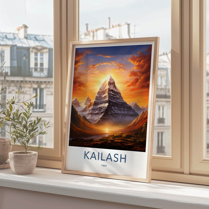 Kailash Poster - Tibet Travel Art - Radiant mountain peak Home Decor