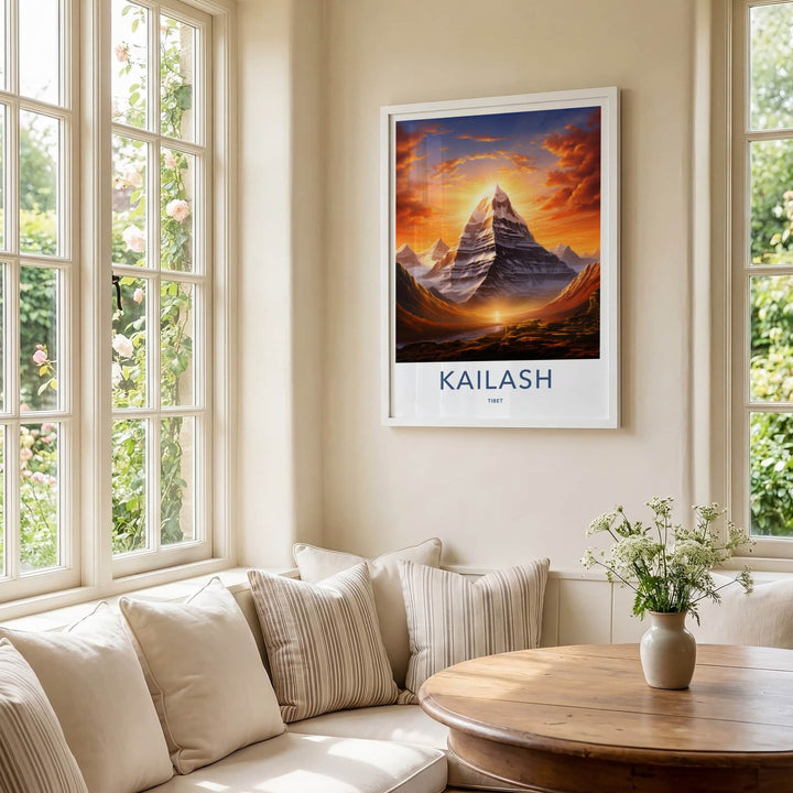 Kailash Poster - Tibet Travel Art - Radiant mountain peak Home Decor