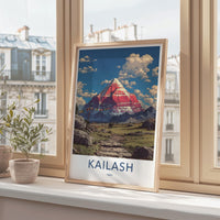 Kailash Poster - Tibet Travel Art - Red Mountain Prayerflags Home Decor