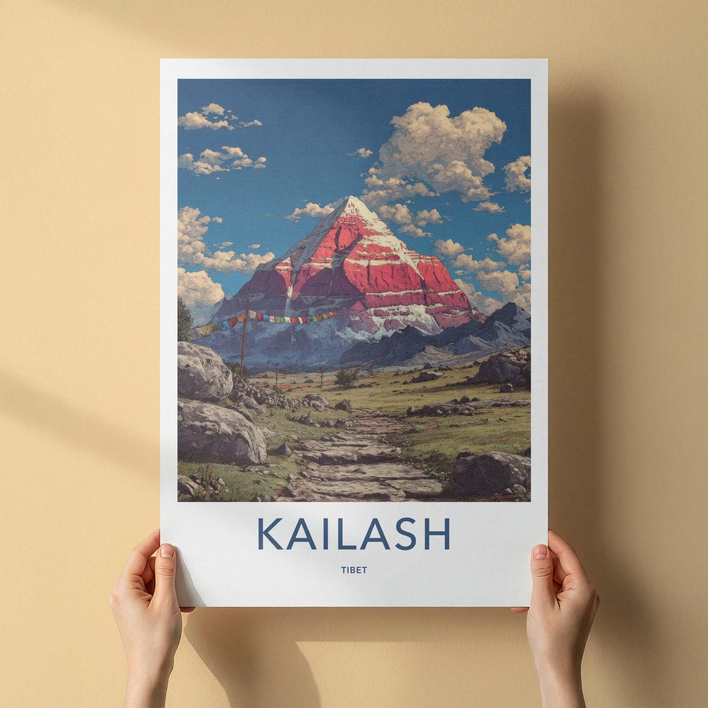 Kailash Poster - Tibet Travel Art - Red Mountain Prayerflags Home Decor