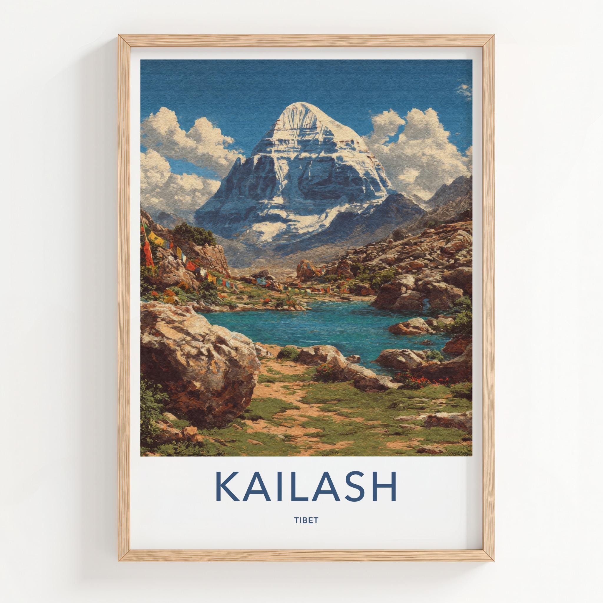 Kailash Poster - Tibet Travel Art - Sacred Peak Prayer Home Decor